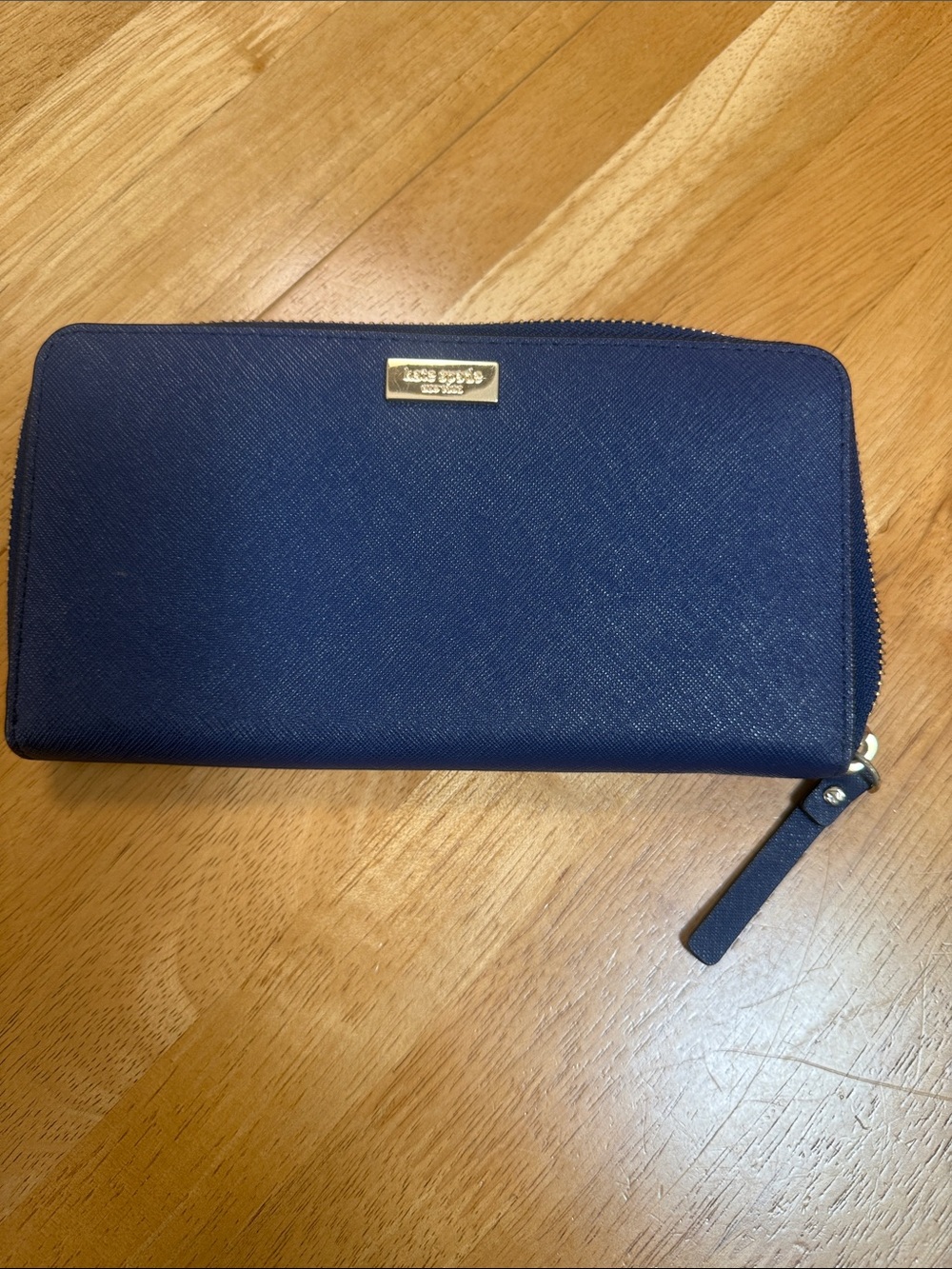 kate spade navy zip-around Saffiano wristlet wallet